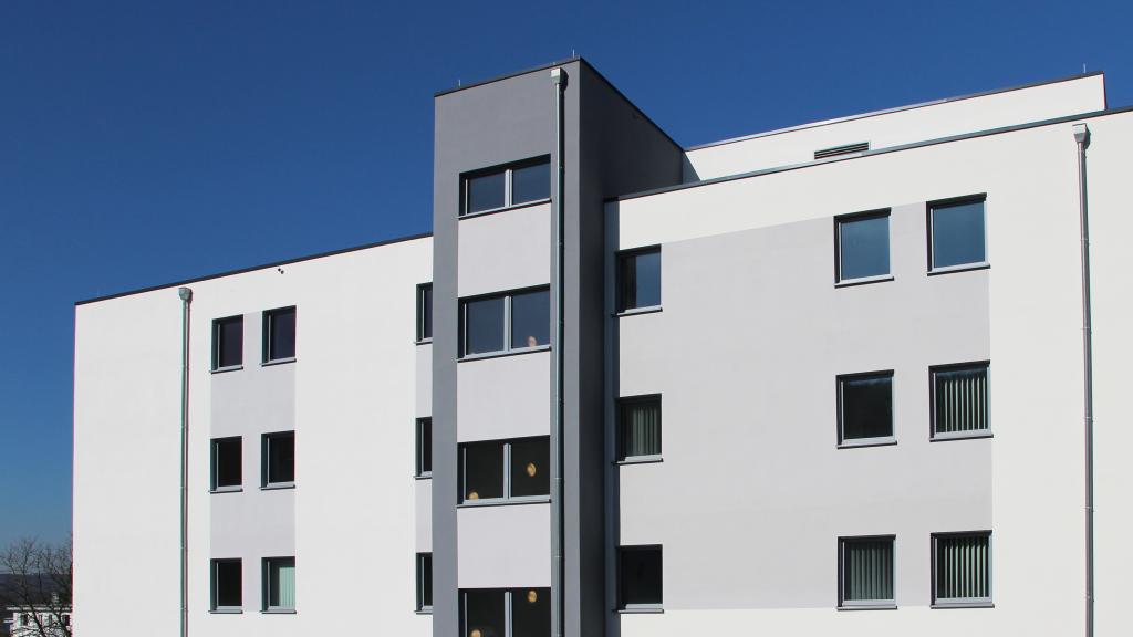 Fassade des LBB-Diez Unterkunftsgebäudes in Modulbauweise in Koblenz